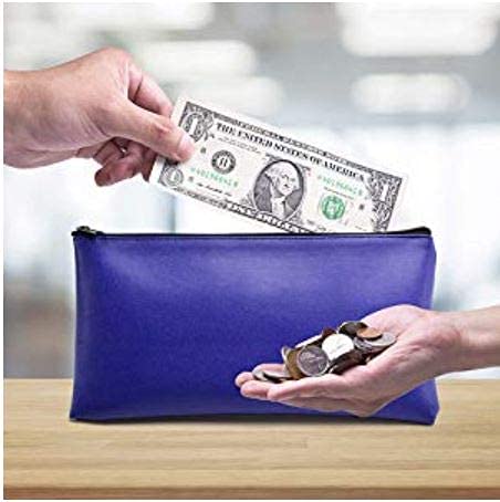 6 Pack, Zippered Security Bank Deposit Bag, By Better Office Products, Leatherette, Cash Bag, Coin Bag, Utility Pouch, Blue, 6 Bags #TOP6