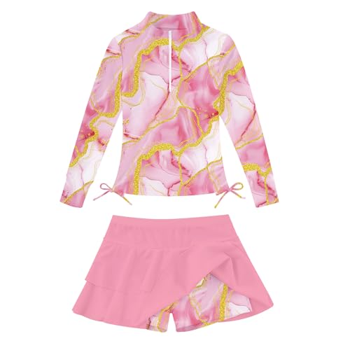 Vogseek Girls Swimsuit Two Pieces Rash Guard Bathing Suit UPF 50+ Beach Swim Skirt with Shorts Swimwear 5-12T