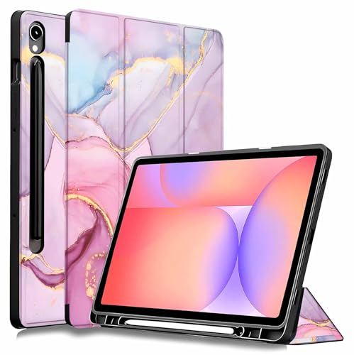 Image of ProElite Cover for Samsung Galaxy Tab S10 Lite 10.9 inch / Tab S9 FE 10.9 inch /Tab S10 FE /Tab S9 11 inch Cover, Soft Flexible Flip Case with S Pen Holder, Auto Sleep Wake, [Recoil Series] - Marble Pink