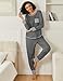 Ekouaer Damen Schlafanzug Lang Zweiteiliger Pyjama Set Rundhals Sleepwear Nachtwäsche Soft Loungewear Hausanzug Freizeitanzug,Mittelgrau,XL