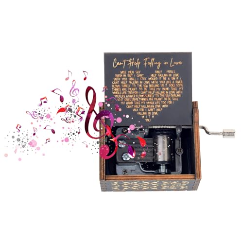 ZGCCZI Music Box Romantic Valentines Day Gift for Her Him Antique Laser Engraved I Cant Help to Falling in Love with You Hand Cranked Musical Box for Women Wedding Anniversary Birthday