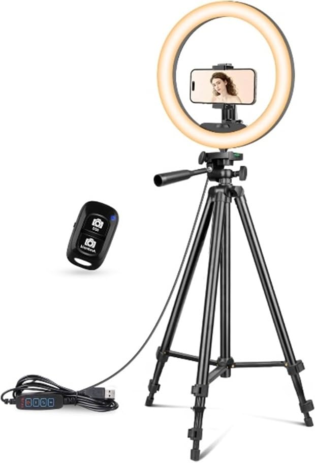 SHOPEE 10 inch Ring Light with Stand, Selfie Ring Light with 56" Extendable Tripod Stand & Phone Holder for Live Stream/Makeup/YouTube Video-image-5