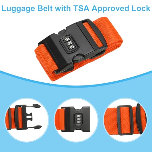 Image of PATIKIL Luggage Straps, 2 Pack Suitcase Straps Adjustable Luggage Belts Strap with Combination Lock for Luggage Suitcases Travel, Orange