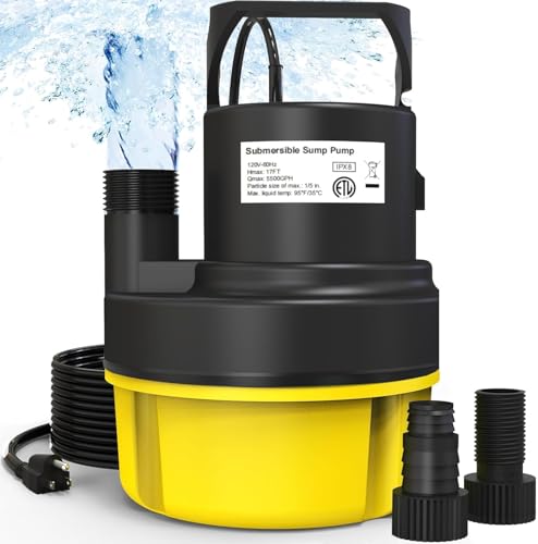 QIOMALA 1.5HP Sump Pump Submersible, 3500GPH Utility Pump Portable Transfer Electric Water Pumps with 25FT Cord for Swimming Pool Draining, Garden, Basement, Flood, Hot Tub, Yellow