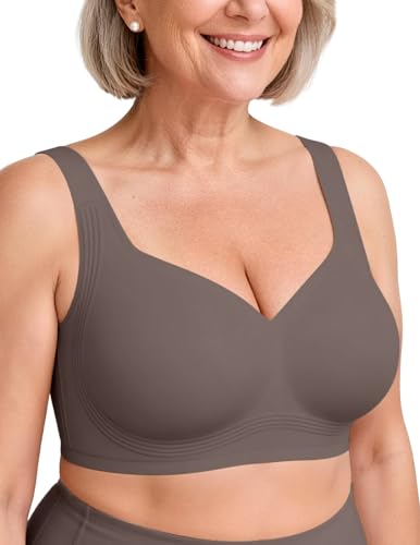 Vertvie Jelly Bras for Women Plus Size Seamless Full Coverage Wireless Push Up Bra Non Wired Support Bras Comfort Padded Bralettes Everyday T-Shirt Bra (Grey,38F)