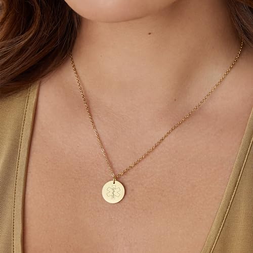 Medical Alert ID Necklace for Women, Stylish Customizable Medical Jewelry,18k Gold, Rose Gold, Silver, Personalized Engraving, Hypoallergenic, Waterproof, Includes Gift Box & Medical ID Wallet Card2