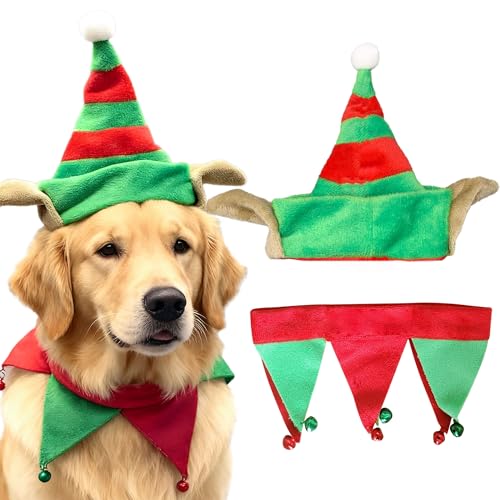 Sombrero de Santa y bufanda para perro rojo y verde L