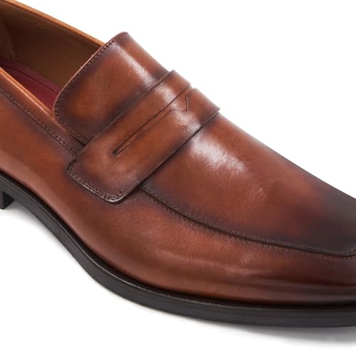 Image of Bruno Magli - Men's Raging Penny Loafer, Italian Leather Shoes (Cognac Burnished, 15 W)