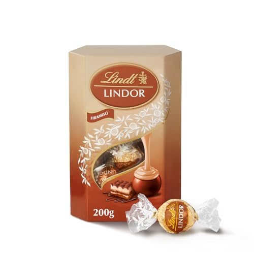 Lindt LINDOR Cornet Tiramisù, Confezione di praline di cioccolato Lindt al gusto Tiramisù, Praline LINDOR con guscio croccante e ripieno d'irresistibile scioglievolezza, Formato 200g