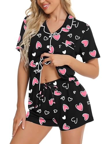 Image of SWOMOG Womens Button Down Pajamas Set Short Sleeve Sleepwear Bride Soft Pj Lounge Sets XS-3XL