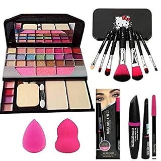 Tayan Fashion Multicolor Makeup Kit for Girls Women's | Pro Ultra 7pcs Makeup Brush Set With Tya 6155 Makeup Kit + 2 Pc Blender Puff and 3in1 (Kajal+mascara+eyeliner)