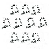 JY-MARINE 316 Stainless Steel D Shackle, Mini Shackles Bracelet,for Paracord Jewelry, Marine Grade Sailing Rigging Shackles,10 Pieces (3/16')