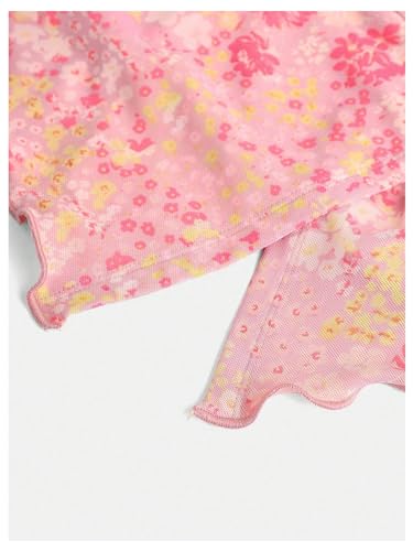 Floerns Girl's Floral Print Ruched Bandeau Mesh Strapless Split Hem Tube Top3