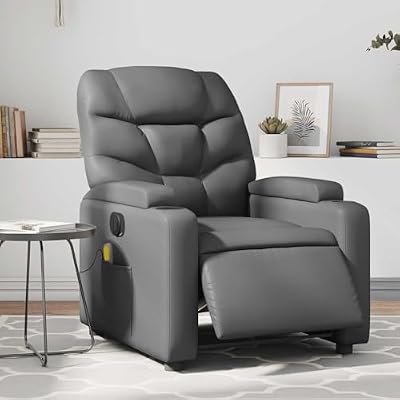 GHVBNMF Electric Massage Recliner Chair Gray Faux Leather Reclining Sofa with Vibration Massage System Cup Holders and Padded Armrests for Living Room Home Theater Modern Accent Seating