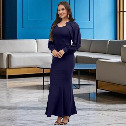 Image of Women's Elegant Formal Mermaid Maxi Dress Off Shoulder Long Sleeve Wedding Split Evening Gown Prom Cocktail Party Dresses
