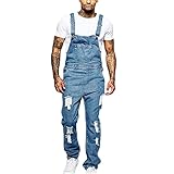  ENEN Salopette Jeans Hommes Combinaison Homme en Denim pour Rétro Salopette avec Bretelle Jeans Lâche Longue Vintage Pantalon de Confortable de Loisirs
