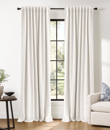 INOVADAY 100% Blackout Linen Curtains for Bedroom 50x84 Inches Beige