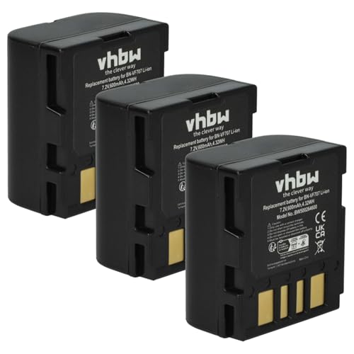 3 x vhbw baterías 600mAh (7.2V) para JVC videocámara JVC por JVC BN-VF707, BN-VF707U, BN-VF714, BN-VF714U, BN-VF733, BN-VF733U.