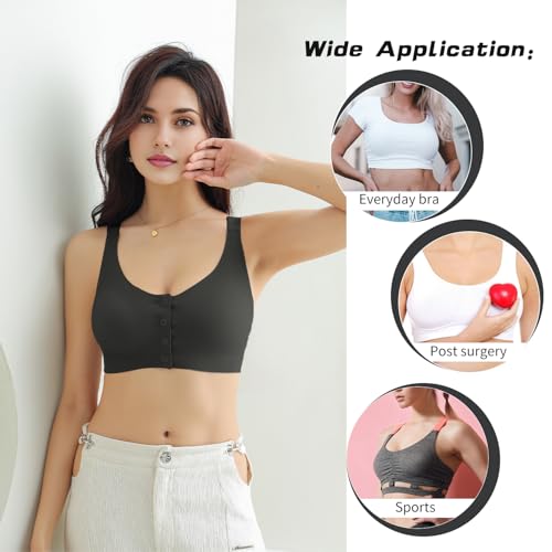 ONEFENG Vorne Verschluss Mastektomie BH,Damen Ohne Bügel BH mit Taschen für Brustprothesen