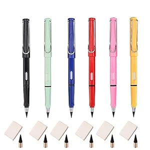 6 STKS Inkless Potloden Eeuwige, Eeuwig Potlood Vervangbare Hoofd met Vervangbare Grafiet Nib Potlood en Eraser (6 SET B…