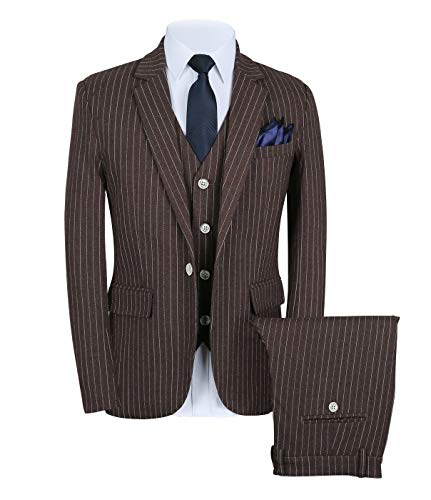 Men's Pinstripe 3 Pieces Suit Slim Fit Stripe Notch Lapel Jacket Tuxedo