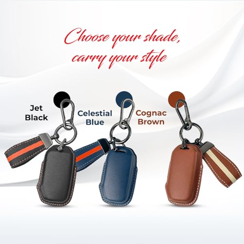 Image of Keyzone Royal Leather Key Cover for Kia Seltos, Sonet, Carens 2023 Onwards 4 Button smart Key(Compare Key Shape and Buttons Before Placing Order) (Black)