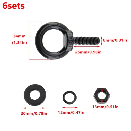 Image of Antrader Lifting Shoulder Eye Bolts for Hang Tie Down Outdoor,M8 x 25mm | M8 Machinery Shoulder Lifting Eye Bolt With Lock Nuts,Lock Washers,Flat Washers