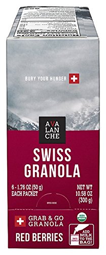 Avalanche Organic Red Berries Swiss Granola, 1.76 Ounce Bag (Pack of 6) Organic, Non-GMO, All Natural, Kosher, Portable Packet of Granola, Convenient Size Snack On The Go, Can Pour in Milk or Yogurt