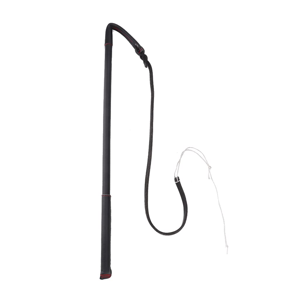 lyrlody Frustino per Addestramento del Cane, Frusta per Agitare per Cani Pipistrello in Pelle Bovina Artificiale, Frusta da Equitazione con Manico, Nero 95 cm