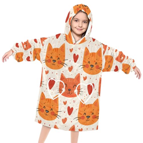 Wearable Blanket Hoodie for Kids, Active Cat Fleece Sweatshirt Blanket Oversized Blanket Sweatshirt with Pocket Flannel Warm Hooded Blanket 6-10 Year Old Girl Boy Gift, One Size
