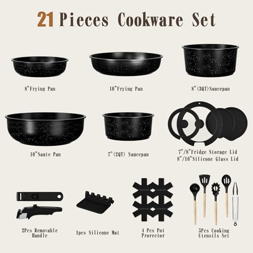Image of Umite Chef 21Pcs Pots and Pans Set Non Stick, Nonstick Ceramic Cookware Sets Detachable Handle, Non Toxic Healthy Induction Cookware, Kitchen Cooking Set, with Frying Pans Set, Dishwasher /Oven Safe