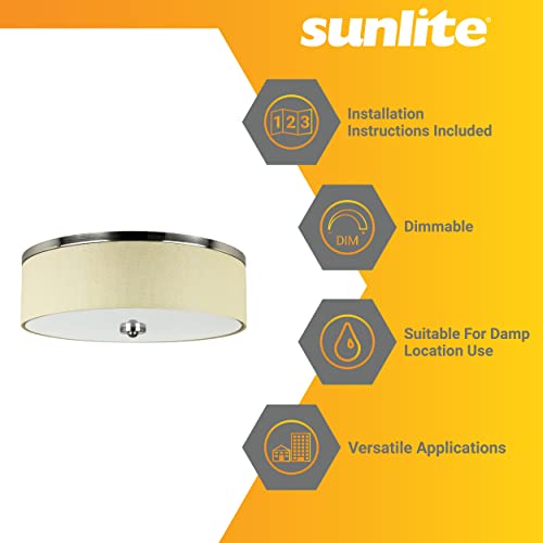 Sunlite 49077 13" Led Fabric Flush Mount, Mid-Century Modern Drum Fixture, Rich Cream Shade, 1200 Lumens (120W Equivalent), Dimmable, Etl Listed, Round Acrylic Diffuser, 3000K, Brushed Nickel Finish #TOP2