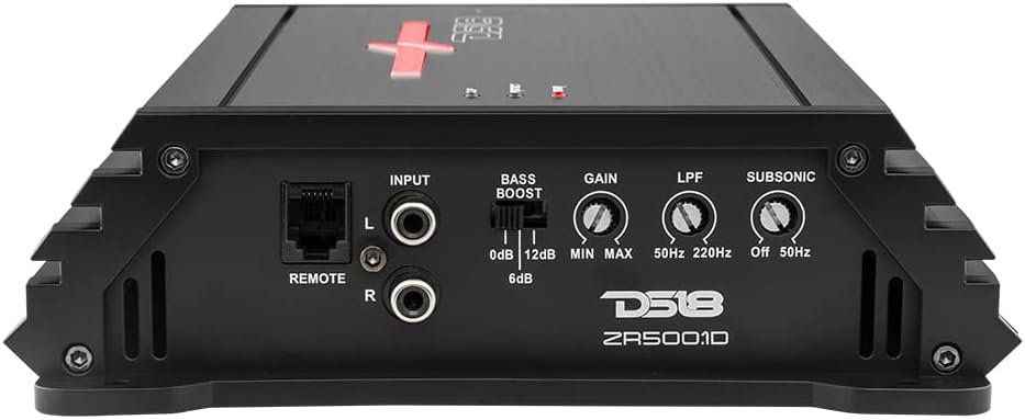DS18 ZR500.1D Car Amplifier Class D 1-Channel Digital Monoblock Amp with Remote Subwoofer Level Control 1500 Watts Peak Power - Adjustable Low Pass, Gain Knob, Subsonic Frequency and Bass Boost