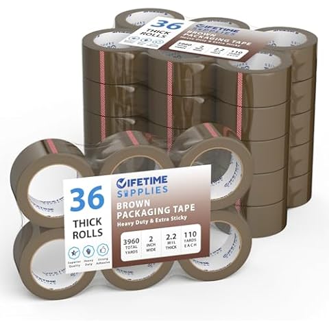Lifetime Supplies 36 Rolls [Upgraded] 2" Brown Premium Packing Tape, 110 Yards, 2.2 mil, Heavy Duty Packaging Tape for Shipping, Moving, Sealing - Stronger & Thicker Cover