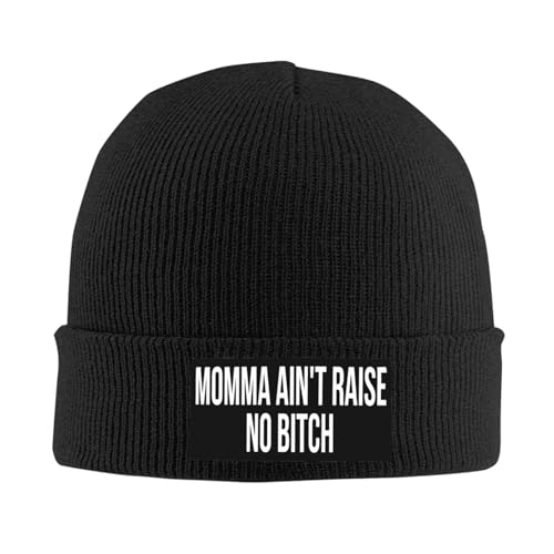 Momma Ain't Raise No Bitch Knit Hats Beanie Hat for Men Women Fashion Warm Winter Ski Cap Black