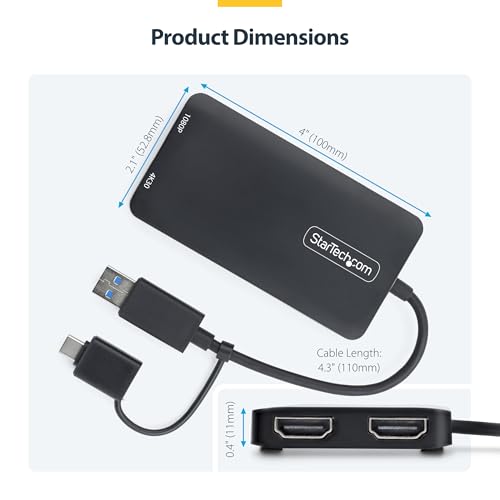Image of StarTech USB-A and USB-C to Dual HDMI, 4K30 + 1080p, Mac Windows ChromeOS