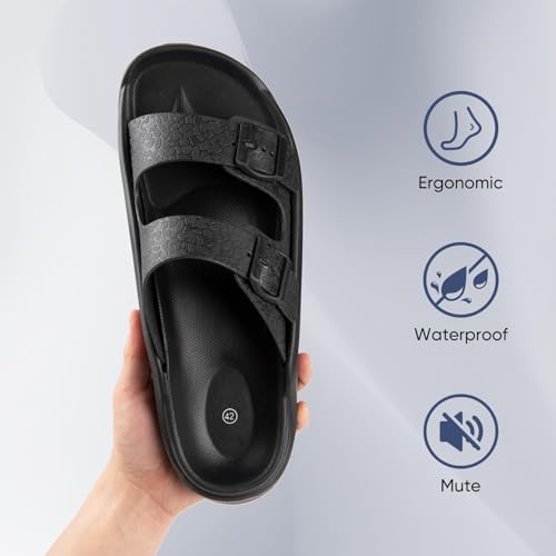 Black Sandals Men - Double Buckle Sandals for Women - Comfortable EVA Walking Sandals - Slip-on Adjustable Sandalias Para Hombres(8-12.5Men/9-13.5Women)3