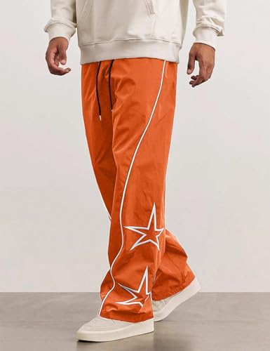 Yimoon Men's Star Pants Y2K Lightweight Drawstring High Rise Side Striped Pants Wide Leg Baggy Dance Pants with Pockets3