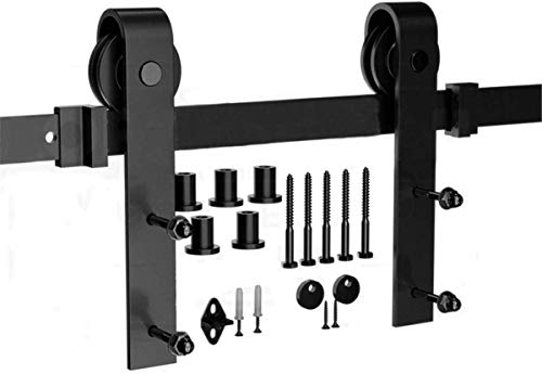 OPARYY Sliding Barn Door Hardware Kit Country Style Black Carton Steel Round Shaped Closet Door Roller Track for Single Door,6 Ft