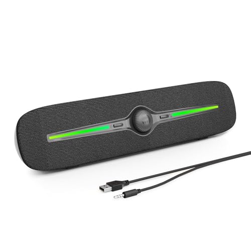 SOULION R90 PC Lautsprecher, Klein USB Betrieb Computer Boxen mit Bunte LED-Lichter,3,5 mm AUX Surround Sound Computer Soundbar für Desktop Smartphones Laptop