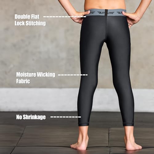 Elite Sports Youth Boys Kids Athletic Compression Pants Legging Spat Tight Base Layer BJJ Basketball Soccer Sports Training3