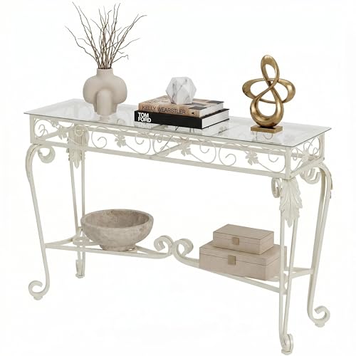 Bluecat 47.2" Console Table with Glass Top, Vintage Metal Frame