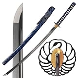 ATANAK Handmade Full Tang Katana Sword Real Hand Forged 1095 High Carbon Steel Authentic Japanese Samurai Sword for Martial Arts, Collection & Display - Blue Swan