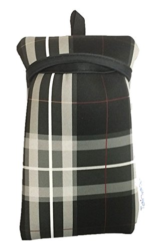 Image of Neoprene Neck Cell Phone Sleeve Bag Pouch w /Clip (Tartan Black Dark Gray)