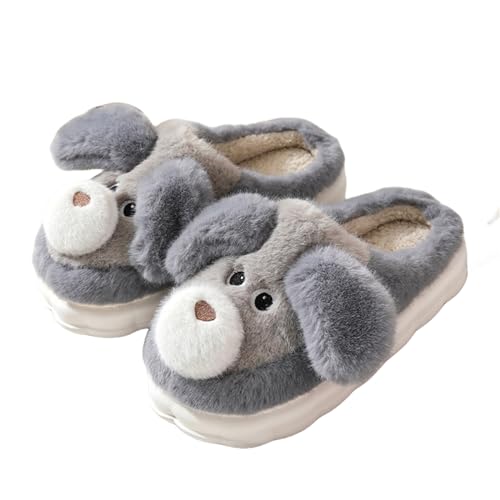 Unisex-Adults Cotton Slippers - Grey, Cartoon, Winter, Size 7.5-8 Women