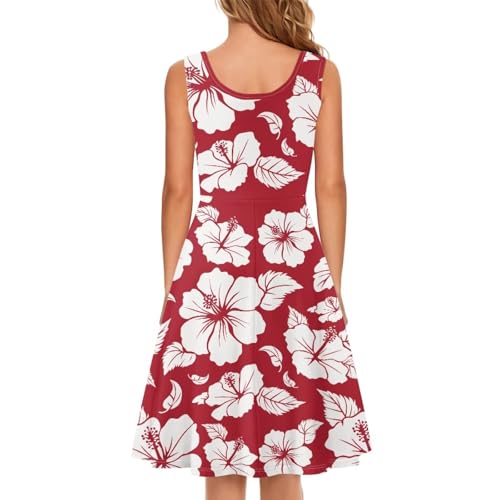 Image of Women Stylish Tank Dresses Sleeveless Round Neck Midi Casual Dress with Pocket for Summer