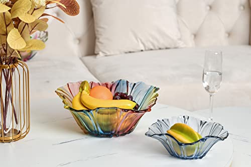 Yitongda 2-Pack 11.8-Inch, 7.5Inch Glass Fruit Bowl High-Grade Crystal Glass Colorful Fruit Candy Snack Bowl,Fruit Vegetables Basket Bowl,Art Glass Bowl Flower-Shaped,Cool Design #TOP6