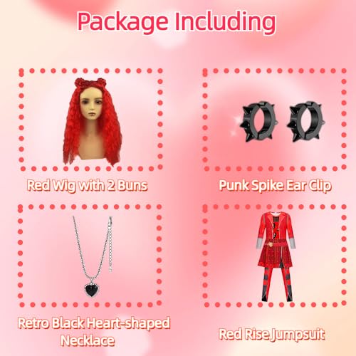 Disfraz princesa rojo para niñas 6-7 años con peluca miniatura 5