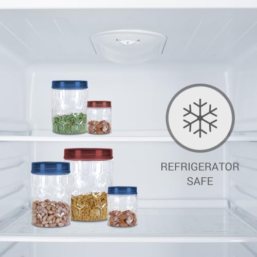 Image of MILTON Hexa Airtight Containers for Kitchen Storage Food Grade Plastic, Stackable & Transparent Organizer Jars, Set of 24(8 x 270ml,665ml,1.24L each) Tea,Coffee,Sugar,Dry Fruits, Grains, Pulses, Brown
