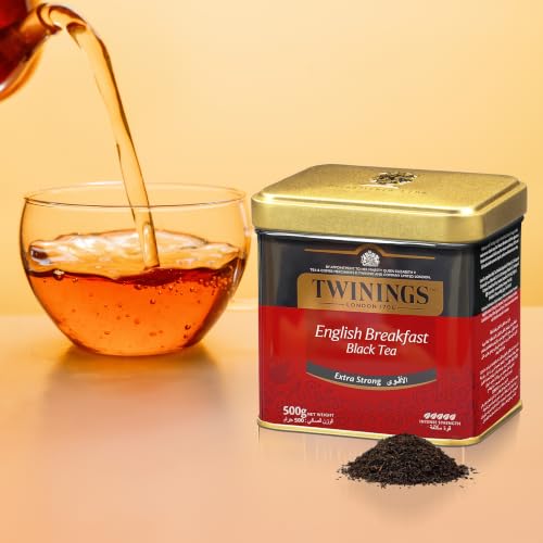 Image of Twinings English Breakfast Extra Strong Loose Black Tea 17.64 oz, 500g Tin | A Twist on Our Classic, Rich with More Bold Flavour, Aromatic, Naturally Caffeinated, 1- 500g Reusable Tin, Enjoy Hot or Iced